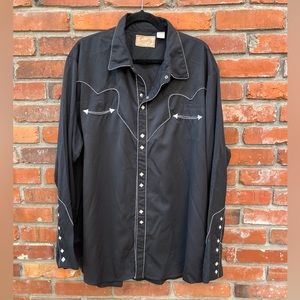 Men’s Scully Vintage Western Diamond Pearl Snap Shirt - Black Size XXL